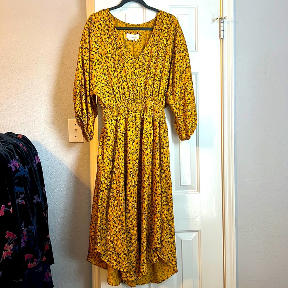 NWOT Anthropologie smocked waist golden dress